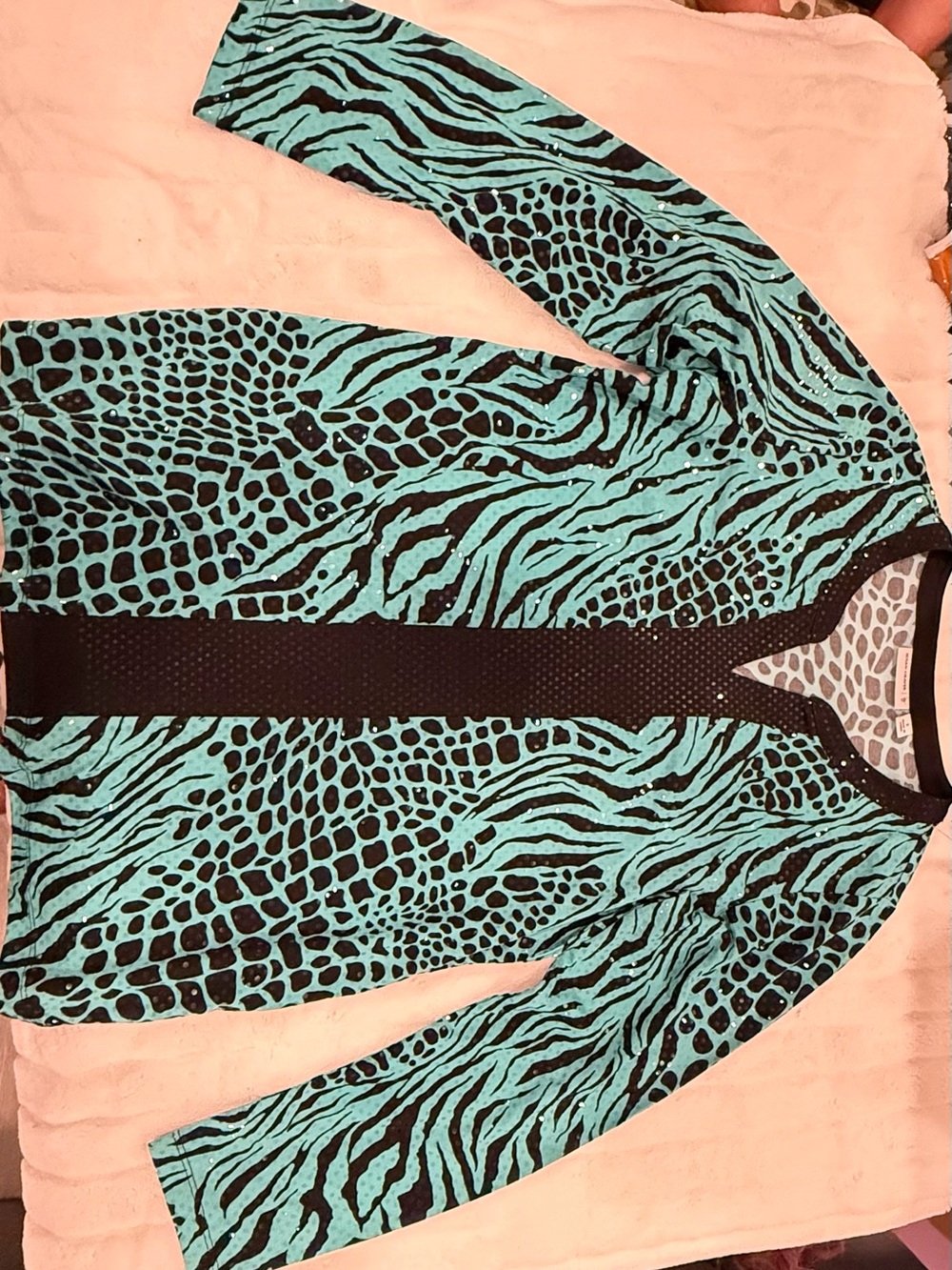 Susan Graver Turquoise and Black Animal-Print Cardigan Blazer